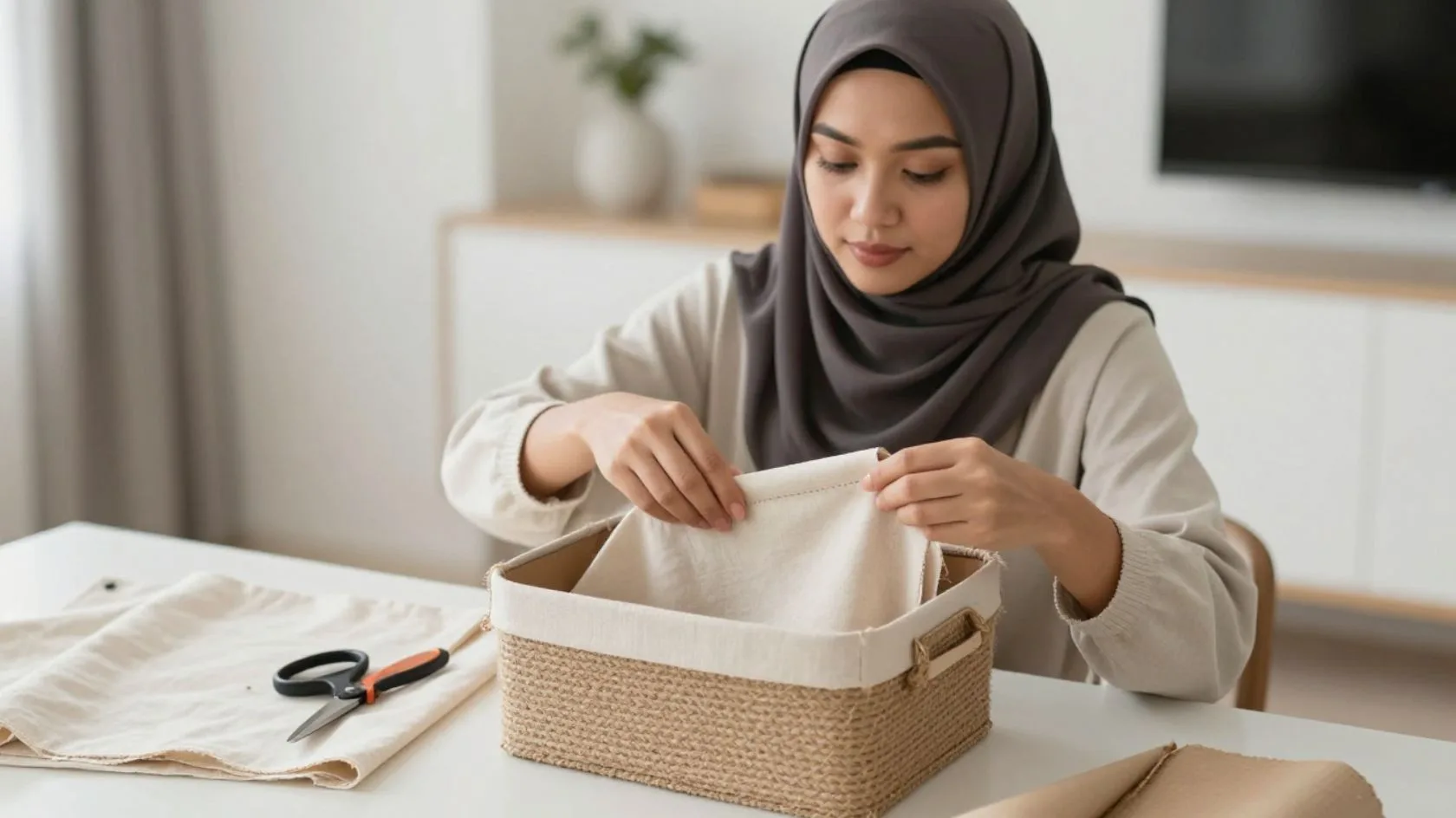 Ubah Kotak Kadbod Terpakai Jadi Storage Box Minimalis Ala ‘Muji’ Guna Tali Jut & Kain Terpakai